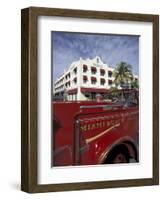 Fire Truck on Ocean Drive, South Beach, Miami, Florida, USA-Robin Hill-Framed Photographic Print