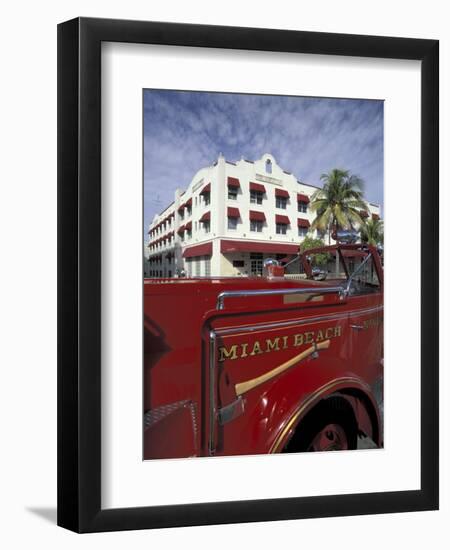 Fire Truck on Ocean Drive, South Beach, Miami, Florida, USA-Robin Hill-Framed Photographic Print