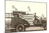 Fire Truck with Flags-null-Mounted Art Print