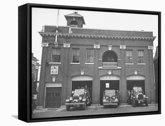 Fire Trucks Sitting Ready to Go at a Firehouse-Hansel Mieth-Framed Stretched Canvas