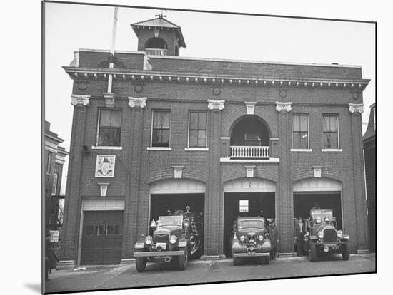 Fire Trucks Sitting Ready to Go at a Firehouse-Hansel Mieth-Mounted Photographic Print