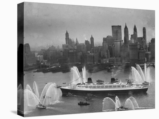 Fireboats Greeting the SS France, as It Enters the New York Harbor on Its Maiden Voyage-Ralph Morse-Stretched Canvas