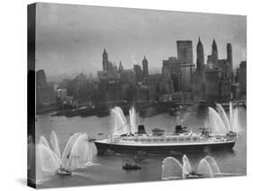 Fireboats Greeting the SS France, as It Enters the New York Harbor on Its Maiden Voyage-Ralph Morse-Stretched Canvas