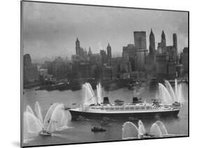 Fireboats Greeting the SS France, as It Enters the New York Harbor on Its Maiden Voyage-Ralph Morse-Mounted Photographic Print