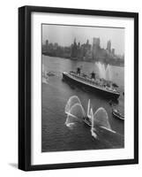 Fireboats Greeting the SS France, as It Enters the New York Harbor on Its Maiden Voyage-Ralph Morse-Framed Photographic Print