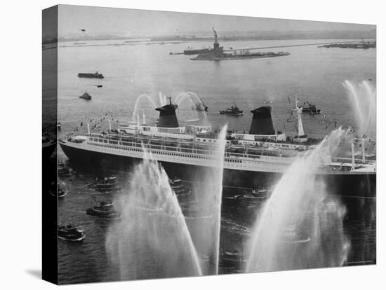 Fireboats Greeting the SS France, as It Enters the New York Harbor on Its Maiden Voyage-Ralph Morse-Stretched Canvas
