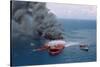 Fireboats Spraying Burning Mega Borg Tanker-null-Stretched Canvas