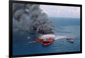 Fireboats Spraying Burning Mega Borg Tanker-null-Framed Photographic Print