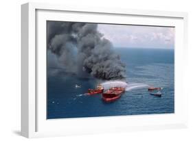 Fireboats Spraying Burning Mega Borg Tanker-null-Framed Photographic Print