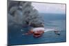 Fireboats Spraying Burning Mega Borg Tanker-null-Mounted Photographic Print