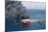 Fireboats Spraying Burning Mega Borg Tanker-null-Mounted Photographic Print