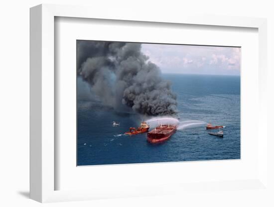 Fireboats Spraying Burning Mega Borg Tanker-null-Framed Photographic Print