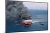 Fireboats Spraying Burning Mega Borg Tanker-null-Mounted Photographic Print