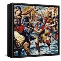 Fired Up by the Bravery of the Standard-Bearer, the Other Roman Legions Gained Courage-C.l. Doughty-Framed Stretched Canvas