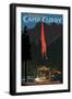 Firefall and Camp Curry - Yosemite National Park, California-Lantern Press-Framed Art Print