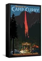 Firefall and Camp Curry - Yosemite National Park, California-Lantern Press-Framed Stretched Canvas