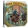 Firefighters Brand Cigar Outer Box Label, Fireman with Horse-Drawn Engine-Lantern Press-Stretched Canvas