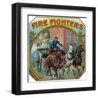 Firefighters Brand Cigar Outer Box Label, Fireman with Horse-Drawn Engine-Lantern Press-Framed Art Print