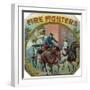 Firefighters Brand Cigar Outer Box Label, Fireman with Horse-Drawn Engine-Lantern Press-Framed Art Print