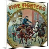 Firefighters Brand Cigar Outer Box Label, Fireman with Horse-Drawn Engine-Lantern Press-Mounted Art Print