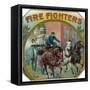 Firefighters Brand Cigar Outer Box Label, Fireman with Horse-Drawn Engine-Lantern Press-Framed Stretched Canvas