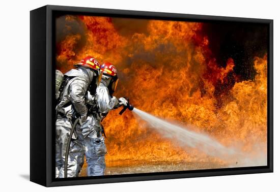 Firefighters Combat a Jp-8 Jet Fuel Fire-null-Framed Stretched Canvas