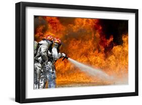 Firefighters Combat a Jp-8 Jet Fuel Fire-null-Framed Photographic Print