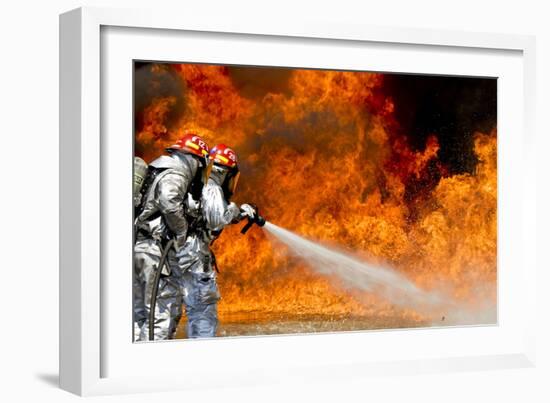 Firefighters Combat a Jp-8 Jet Fuel Fire-null-Framed Photographic Print