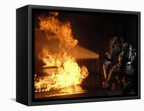 Firefighters Extinguishing a Simulated Battery Fire-Stocktrek Images-Framed Stretched Canvas