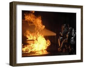 Firefighters Extinguishing a Simulated Battery Fire-Stocktrek Images-Framed Photographic Print