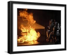 Firefighters Extinguishing a Simulated Battery Fire-Stocktrek Images-Framed Photographic Print