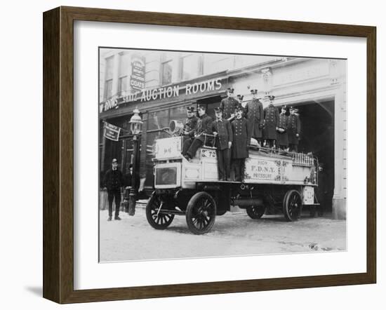 Firefighters on a Fire Engine Photograph - New York, NY-Lantern Press-Framed Art Print