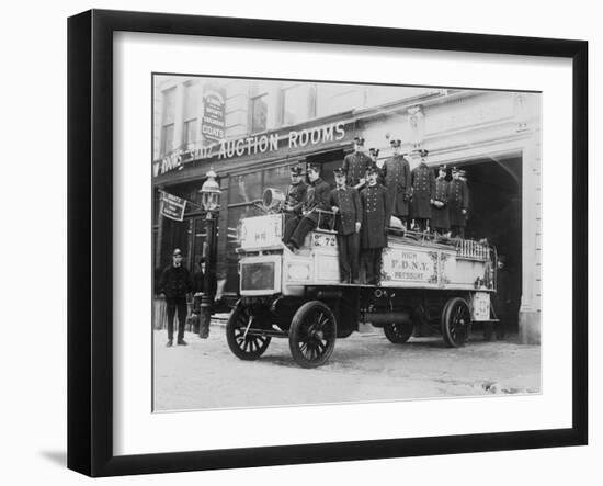 Firefighters on a Fire Engine Photograph - New York, NY-Lantern Press-Framed Art Print