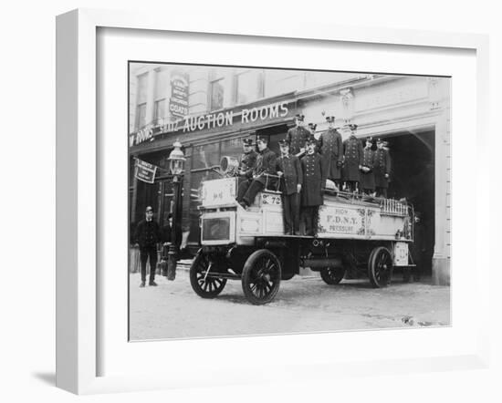 Firefighters on a Fire Engine Photograph - New York, NY-Lantern Press-Framed Art Print