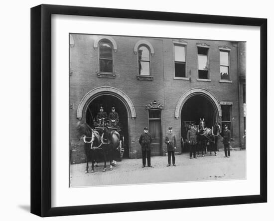 Firefighters Posing in Front of their Firehouse-Allan Grant-Framed Photographic Print