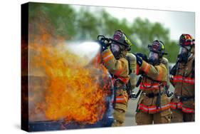 Firefighters Put Out a Fire During at Minot Air Force Base, North Dakota-null-Stretched Canvas