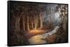 Firelight and Moonrise-John Bradley-Framed Stretched Canvas