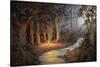 Firelight and Moonrise-John Bradley-Stretched Canvas