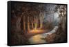 Firelight and Moonrise-John Bradley-Framed Stretched Canvas