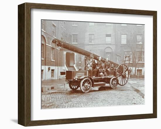 Firemen Aboard a Motor Fire Escape Vehicle, London Fire Brigade Headquarters, London, 1909-null-Framed Photographic Print