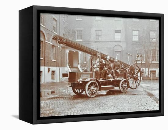 Firemen Aboard a Motor Fire Escape Vehicle, London Fire Brigade Headquarters, London, 1909-null-Framed Stretched Canvas