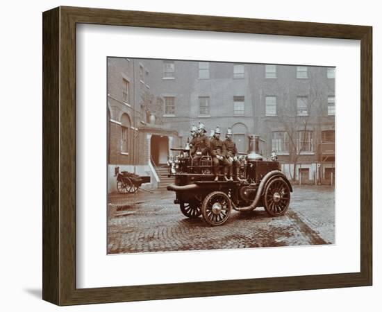 Firemen Aboard a Motor Steamer, London Fire Brigade Headquarters, London, 1909-null-Framed Photographic Print