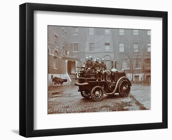 Firemen Aboard a Motor Steamer, London Fire Brigade Headquarters, London, 1909-null-Framed Photographic Print