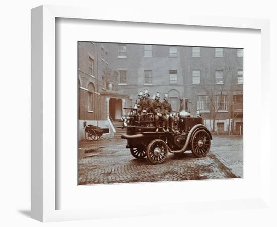 Firemen Aboard a Motor Steamer, London Fire Brigade Headquarters, London, 1909-null-Framed Photographic Print