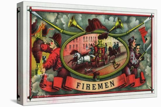 Firemen Brand Cigar Box Label, Firemen with Hoses-Lantern Press-Stretched Canvas