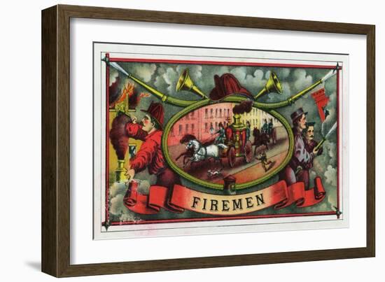 Firemen Brand Cigar Box Label, Firemen with Hoses-Lantern Press-Framed Art Print