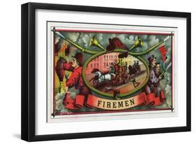 Firemen Brand Cigar Box Label, Firemen with Hoses-Lantern Press-Framed Art Print