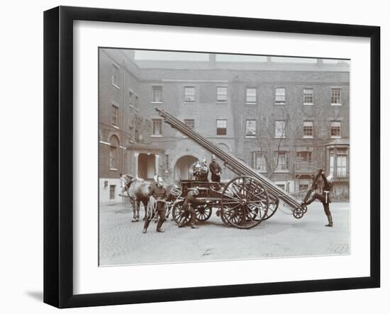 Firemen Demonstrating a Horse-Drawm Escape Vehicle, London Fire Brigade Headquarters, London, 1910-null-Framed Premium Photographic Print