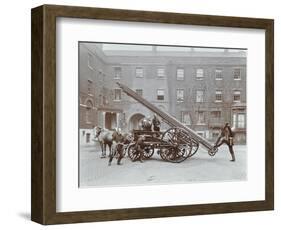 Firemen Demonstrating a Horse-Drawm Escape Vehicle, London Fire Brigade Headquarters, London, 1910-null-Framed Photographic Print