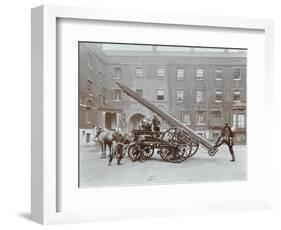 Firemen Demonstrating a Horse-Drawm Escape Vehicle, London Fire Brigade Headquarters, London, 1910-null-Framed Photographic Print